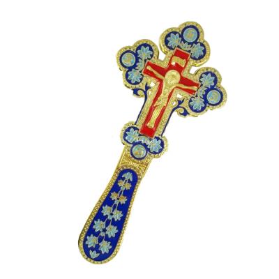 China Religious In Oil Running Fast Multicolor Zinc Alloy Gold Plated Catholic Ceremony Eastern Orthodox Drop Shipping For Hand Attendance Cross for sale