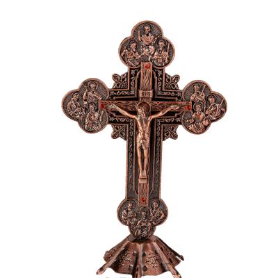 China Europe Antique Bronze Or Alloy Orthodox Church Cross Crucifix Copper Plated Standing Hanging Jewelry for sale