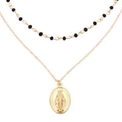 China Retro simple men's and women's religious fashion jewelry alloy plating multi-layered Virgin Mary Necklace for sale