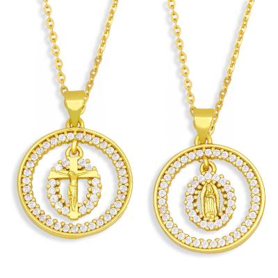 China OEM Classic Necklace Non-fading Real Gold Plated Round Personalized Zircon Hollow Copper Pendant Necklace for sale