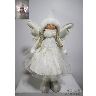 China fabric & White and Silver Doll Angel Christmas Sitting Shelf Plush Decorations for sale