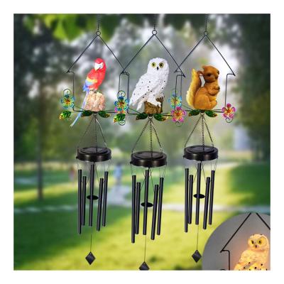 China High Quality Decoration Brass Bird House Yard Iron Solar Wind Chime Animal Bell Light for sale