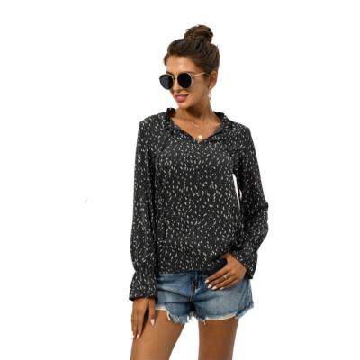 China Wholesale Casual Ladies Polka Dot Printed Streetwear Long Sleeve Customized Tops for sale