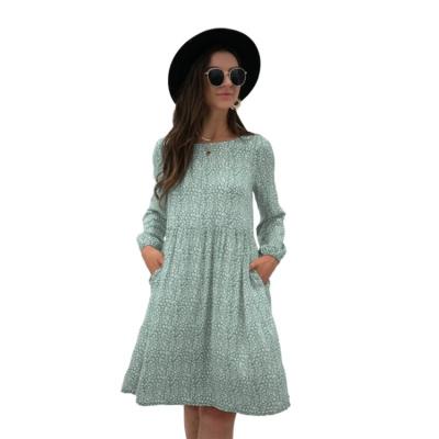 China Leopard Sleeve Round Neck Empire Line Fashionable Anti-Static Long Pocket Dress Women for sale