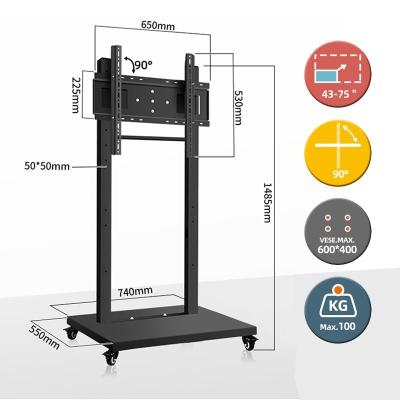 China Cold Rolled Steel Height Adjustable Mobile TV Cart Rolling Floor Stand Up Support 43