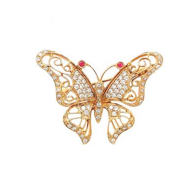 China Design 18K Rose Gold Claw Setting Real Diamond Best Quality Fashion Natural Butterfly Brooch High Quality for sale