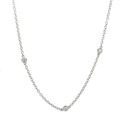 China New Design New Design 18K White Gold With Bezel Setting Around Shiny Cut Real Natural Diamond Trendy Necklace for sale