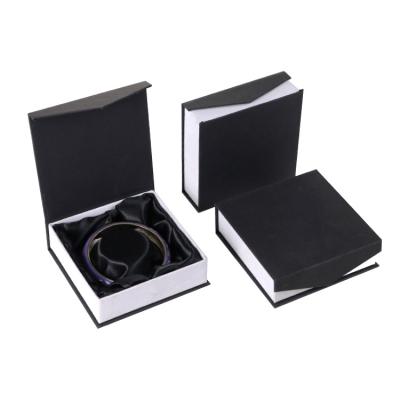 China Recyclable Custom Magnetic Cardboard Jewelry Gift Box Jewelry Packaging Bracelet Box Logo White Black Book Shaped With Satin Insert for sale