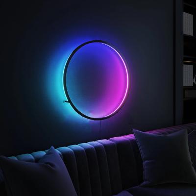 China Modern Design LED Bedside Wall Light Living Room Sofa Circle RGB Modern Wall Lamp With Remote Control for sale