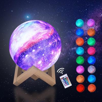 China RGB Remote Control Color Changing 16 Color Creative Star Projection Lamp LED Touch Kids Night Light 3D Moon Table Lamp with Remote Control for sale