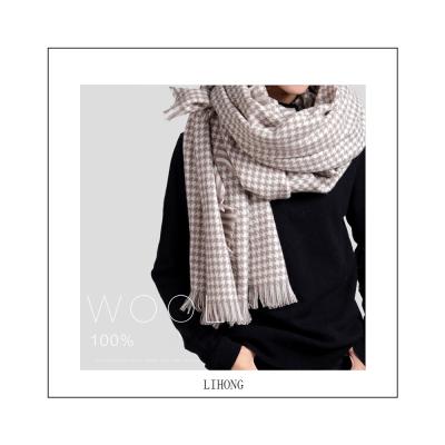 China Softly Warm 100% Wool Women Winter Houndstooth Scarf Fashion Plaid Scarf For Ladies Retro Scarf for sale