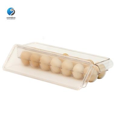 China SONDUO Stackable Egg Organizer Plastic Viable Egg Storage Box For Kitchen Clear Egg Container With Lid for sale