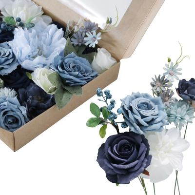 China Beautiful Amazon Hit Artificial Flower Colorful Box Set DIY Blue Mist Bouquet Valentine's Day Wedding Birthday Party Home Decoration for sale