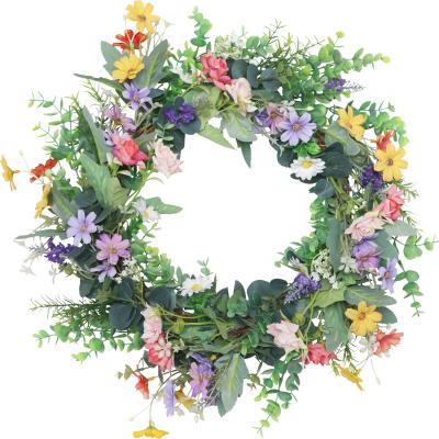 China Beautiful New Style Colorful 20 Inch Spring Front Door Wreath Artificial Wreath For Wall Window Room Farmhouse Indoor Outdoor Decor for sale