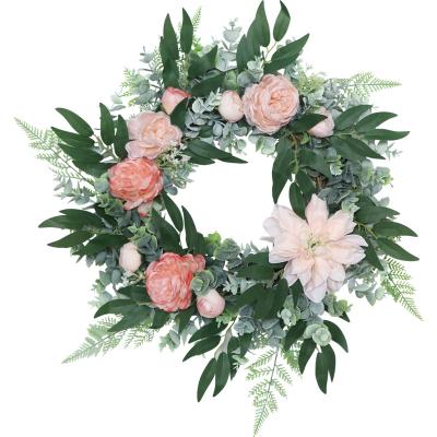 China Beautiful Colorful Romantic Artificial Rose Champagne Dahlia Flowers Wreaths Wedding Home Door Decoration Garland for sale