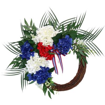 China Beautiful New Style Colorful American Flag Colors Independence Day 4th of July Artificial Flower Hydrangea Garland Celebration Door Decorations for sale