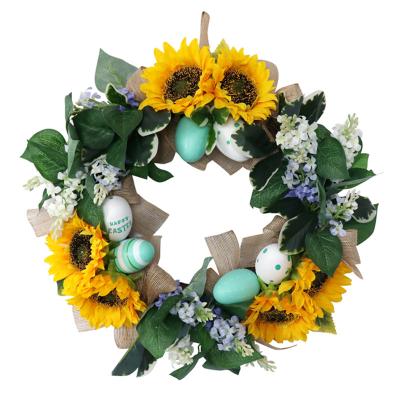 China Beautiful Colorful Artificial Flower Easter Garland With Decorative Easter Egg Colorful Flower Garlands For Holiday Home Decorations for sale