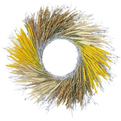 China Touch Autumn Golden wheat ear garland harvest festival main entrance decoration natural wreath for sale