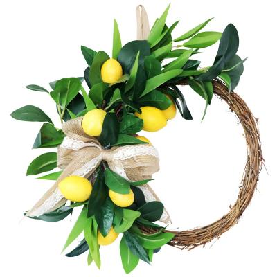 China Beautiful Lemon Lime Colorful Leaf Wreath Artificial Lemon Fruit Wreath Celebration Home Front Door Garden Wall Wedding Decoration for sale