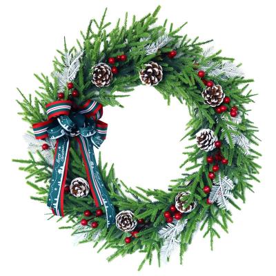 China Natural Touch New Product Pine Needle Christmas Wreath With Ornaments, Indoor Christmas Braids Christmas Decoration Artificial Flower Wreath for sale