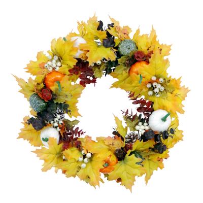 China Beautiful Christmas garland warm colorful pumpkin autumn maple leaf harvest wreath foreign trade style Halloween wreath decoration for sale