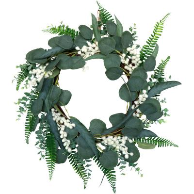 China Wholesale Beautiful Artificial Plant Green Eucalyptus Leaf Wreath Decoration Christmas Decoration Flower Wreaths For Front Entrance for sale