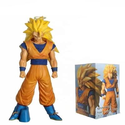 China Cartoon Toy Dragonball Super Saiyan 3 Son Goku Action Number Standing Yellow Hair Model Hande-made Toys Anime PVC Figure Doll for sale