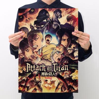 China Anime Cartoon Anime Attack on Titan Printing Retro Pictorial Decorative Paintings of Eren Jaeger Mikasa Ackerman Levi Ackerman Poster Wrapping Paper for sale