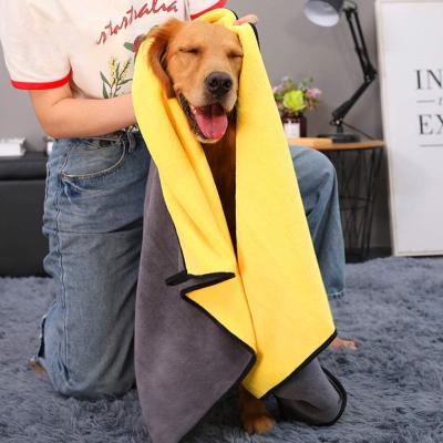 China Sustainable Dog Towel for Large Dogs, Super Absorbent Microfiber Dog Bath Towel for Drying Small Medium Large Dogs and Cats, Yellow and Gray for sale