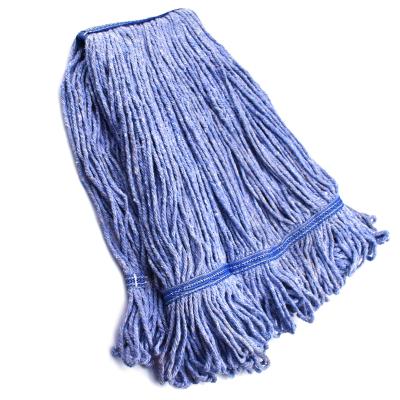 China Sustainable Heavy Duty Commercial Grade Blue Cotton Looped End Wet Industrial Mop Cleaning Head Fills String Mop Heads Replacement for sale