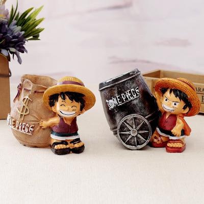 China Europe Cartoon Creative Resin Opens Pen Holder Luffy Penrack Office ONE PIECE Pen Desktop Container for sale