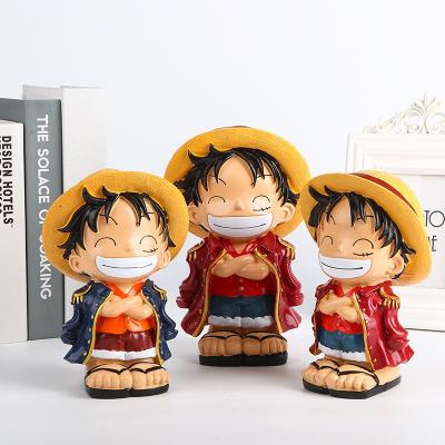 China Resin Creative Crafts Europe Cartoon Piggy Bank Luffy Piggy Bank ONE PIECE Desktop Coin Bank for sale