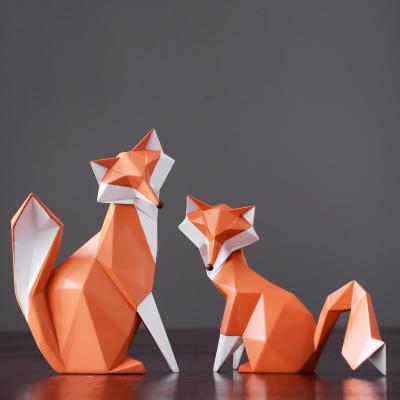 China Office Home Nordic Minimalist Geometric Orange Desktop Decoration Ornament Statue Figurine Fox Europe Design Resin Animal Craft for sale