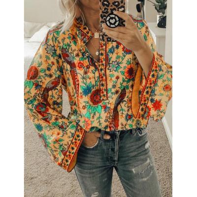 China New hot style autumn women's fashionable blouses and ladies plus size factory sales 2021 printed dresses for sale