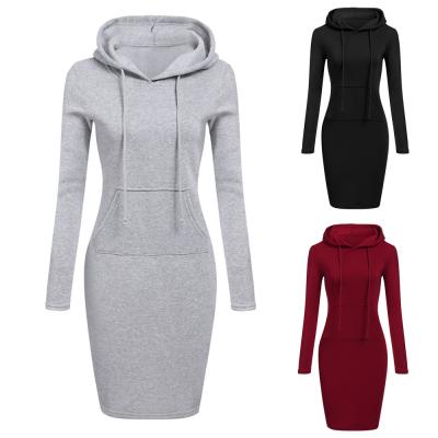 China New Product Solid Dress 2021 New Summer Hooded Knitted Dress Women's Breathable Sweatshirt Spring Warm Popular Sweater for sale