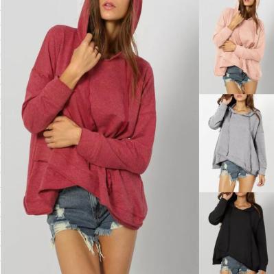 China Anti-pilling New Design Good Quality Women Dropped Shoulder Drawstring Hoodie Love Simple Thin Asymmetrical Pullover Hoodie for sale