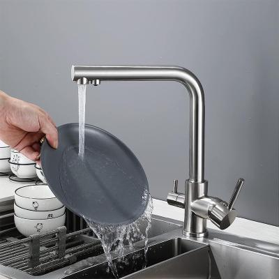 China Thermostatic Faucets 3 in 1 Stainless Steel Kitchen Faucet Dual Handle Mixer Tap for Australia for sale