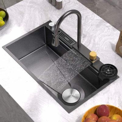 China Contemporary Black Nano Honeycomb Embossing Kitchen Sink Handmade Kitchen Sink ss304 for sale