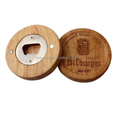 China Wholesale Dia80mm Round Custom Viable Fridge Magnet Wooden Bottle Opener for sale