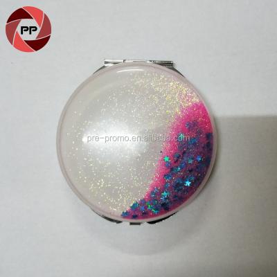 China Customized Magnifying Metal Magnifying Round Shape Double Sides Quicksand Mirror / Pocket Mirror for sale