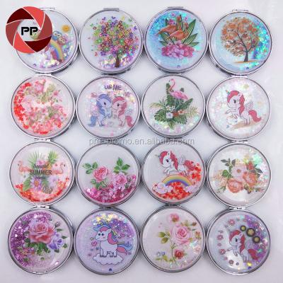 China Custom Wholesale Round Lighted Shape Lighted Quicksand Pocket Cosmetic Mirror for sale