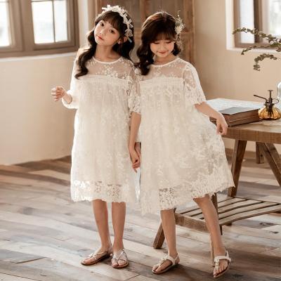 China Hot Selling Summer Breathable Lovely Girls Lace Up Embroidery White Dress For Wedding Party for sale