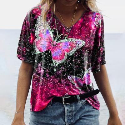 China Spring And Summer New Short Sleeve Butterfly Print T-shirt Women's Casual Top for sale