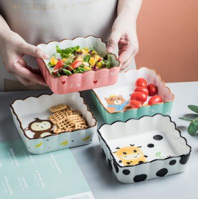 China Cute Baked Ceramic Cutlery Household Animals Baking Rice Tray Cartoon Viable Creative Fruit Salad Bowl for sale