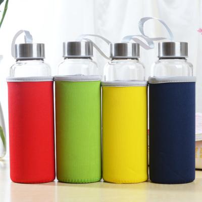 China Adults Sports Cup 500ML Fabric Cover Car Single Layer Transparent Glass Portable Heat Insulation Frosted With Cups for sale