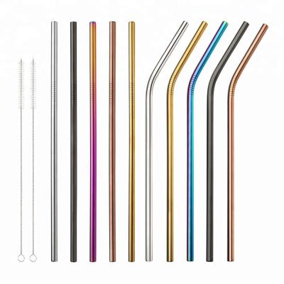 China Sustainable Rose Gold Metal Straw Stainless Steel Drinking Straws With Cleaning Brush for sale