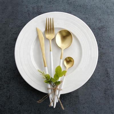 China New Style Durable Durable PVD Handle Coating White Cutlery Set Ceramic Stainless Steel Gold Holder for sale