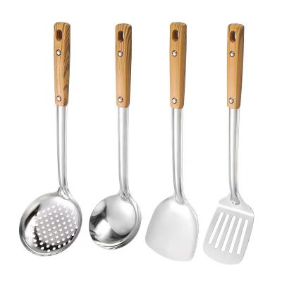 China Sustainable Style Wood Handle Kitchen Utensil Set Stainless Steel for sale