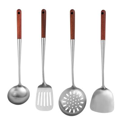 China Sustainable Wooden Pattern Handle Kitchen Utensil 4 Pcs Set Stainless Steel for sale