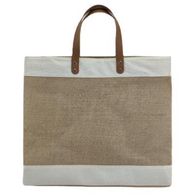 China Folding Custom Design Grocery Bag Tote Cotton Jute Burlap With Handle Reusable Shopping Leather Jute Tote Bags for sale